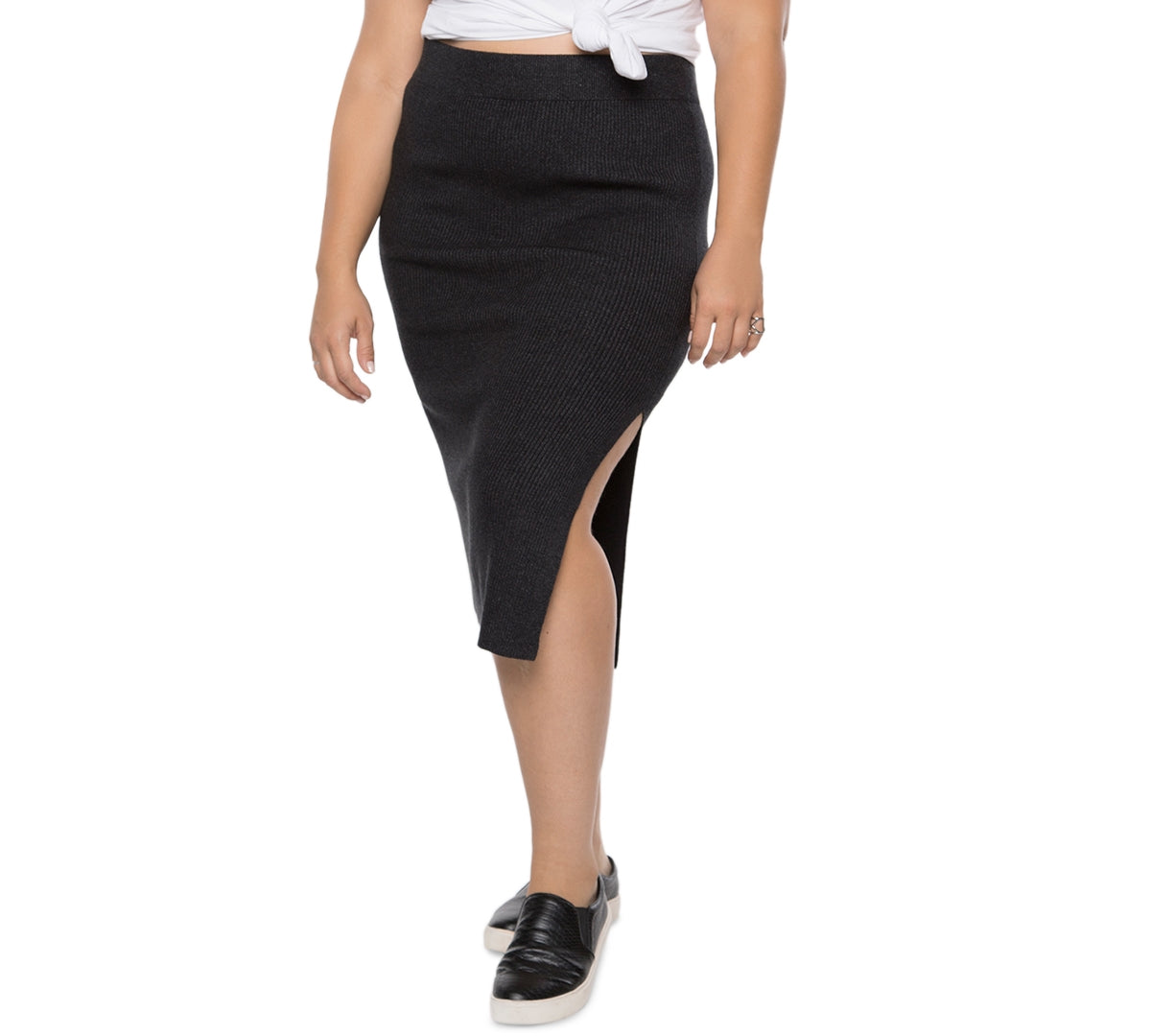 BLACK TAPE Womens Black Ribbed Slitted Heather MIDI Wear to Work Pencil Skirt Plus 3X
