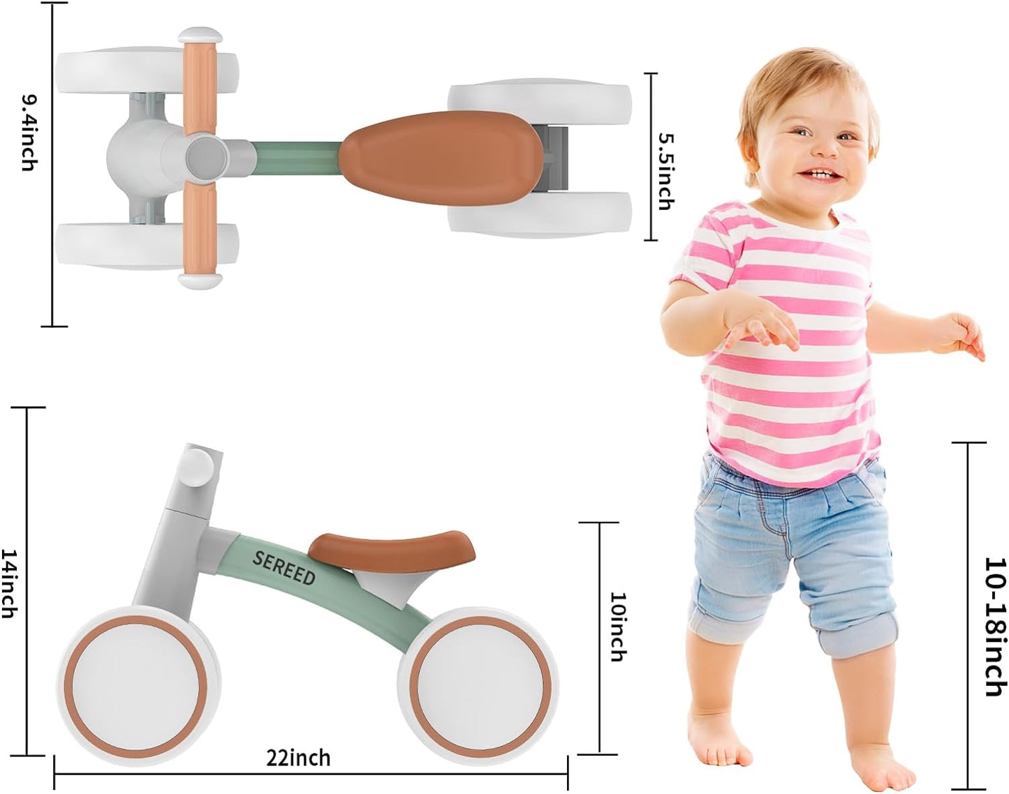 SEREED Baby Balance Bike for 1 Year Old Boys Girls 12-24 Month