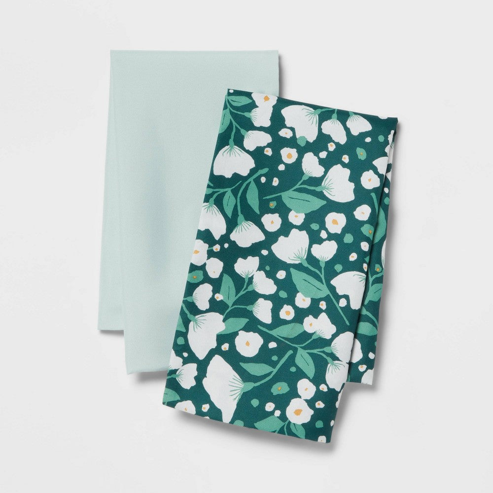 2pk Body Pillow Cover Dark Green Floral/Mint Green - Room Essentials™