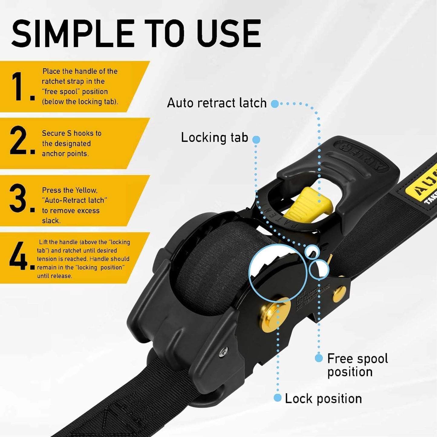 AUGO Retractable Ratchet Straps | 4 Heavy Duty