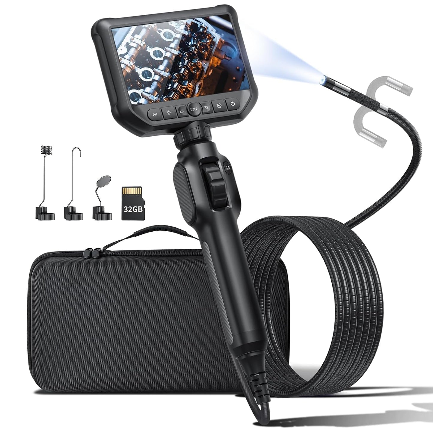 Endoscope Camera w/ Light, Two-Way Articulating Borescope HD