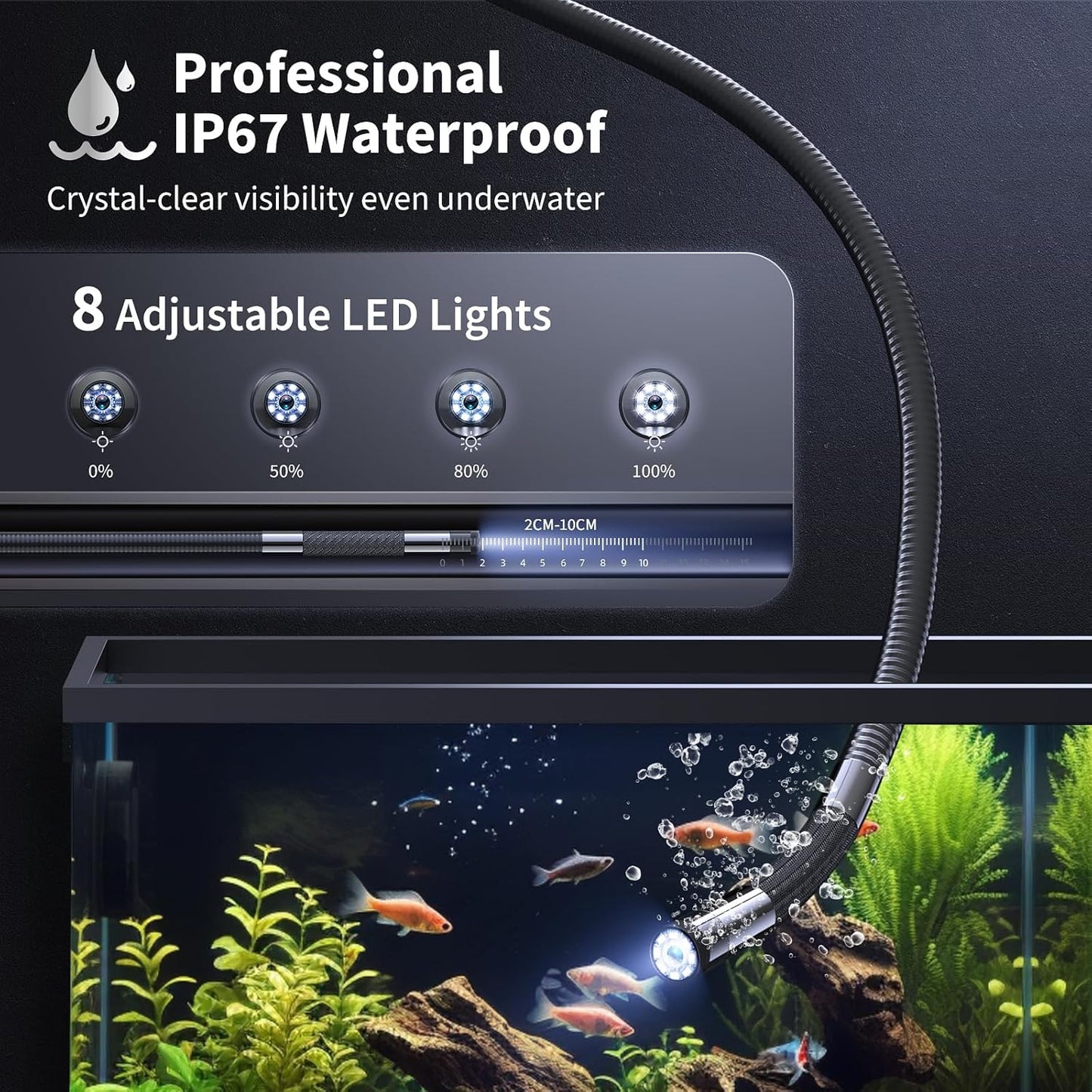 Endoscope Camera w/ Light, Two-Way Articulating Borescope HD