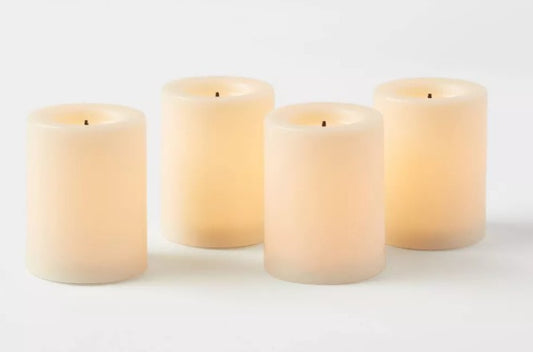 1.82" X 1.4" 4pk LED Votive Flameless Black Wick Candle Cream - Threshold: Tea Lights, Safe Decor