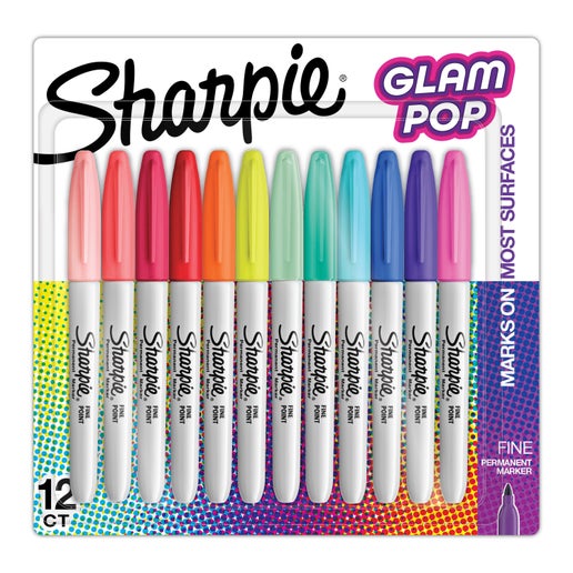 Sharpie Glam Pop Permanent Markers  Fine Point  12 Count