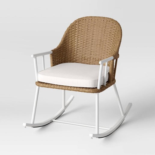 Windsor Steel & Wicker Outdoor Patio Chair, Rocking Chair White